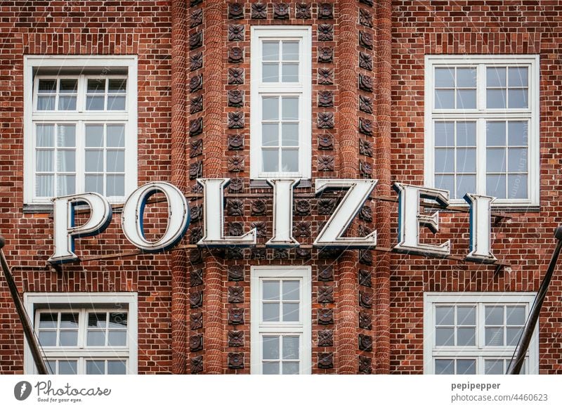 police Police Force police photo Criminality Hamburg Kiez. Hamburg Exterior shot Town Deserted Colour photo Facade Building St. Pauli Port City Reeperbahn