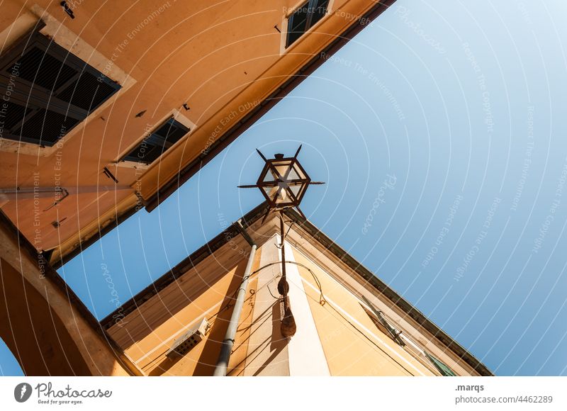 lantern Old Historic Worm's-eye view Facade Wall (building) Building Old town Orange Architecture Lantern Mediterranean Summer Tourism Sky Old building Above