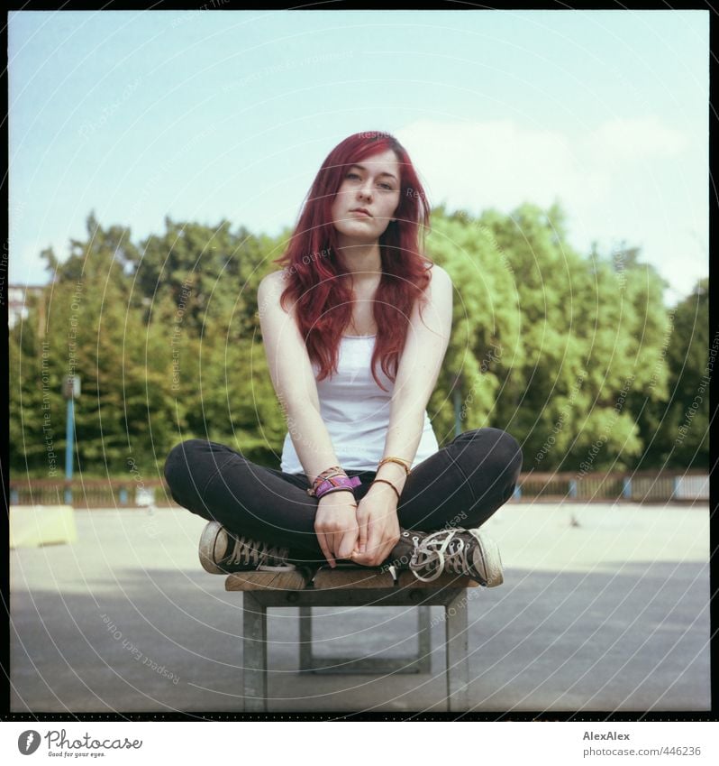 The girl from the roller coaster Skate park Skating rink Sporting grounds Park Sporting Complex Young woman Youth (Young adults) 18 - 30 years Adults Jeans Top