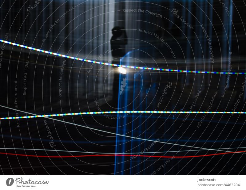 Lighting design in a dark room Illuminate Light (Natural Phenomenon) motion blur Artificial light Structures and shapes Abstract Reaction Low-key Tracer path