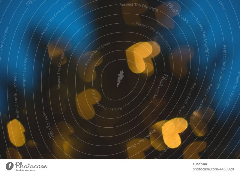 single lights in heart shape (bokeh) Heart-shaped Light clearer Abstract Few Blue Dark Tree blurred Christmas tree blurriness Night hazy defocused Festive