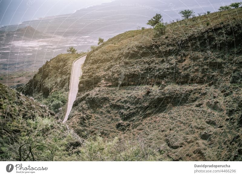 Mountain landscape with road mountain valley rock trip santo antao cape verde cabo verde africa slope path scenery travel picturesque tranquil breathtaking