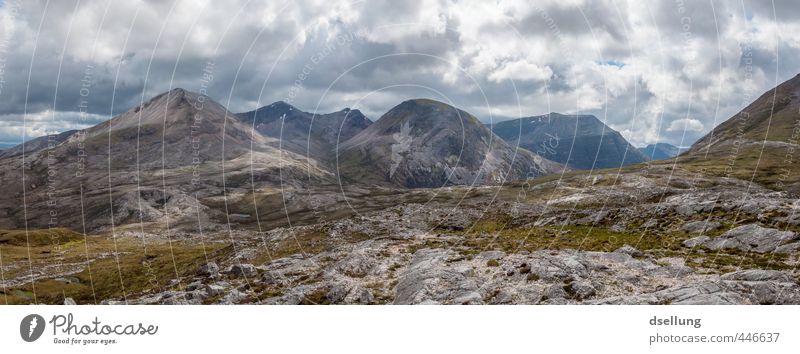 Sparse splendour Environment Nature Landscape Elements Earth Sky Clouds Summer Beautiful weather Grass Rock Mountain Peak Sharp-edged Large Infinity Tall Cold