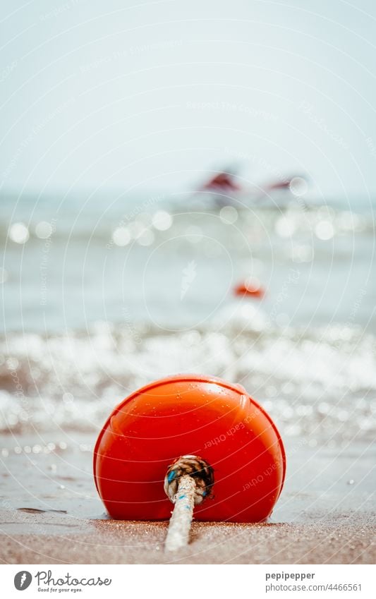 Jet ski on a long leash Jet-ski Vacation & Travel Ocean Sea water Water Waves Beach Sand Summer coast Sky White crest Relaxation Rest Horizon Sandy beach Surf