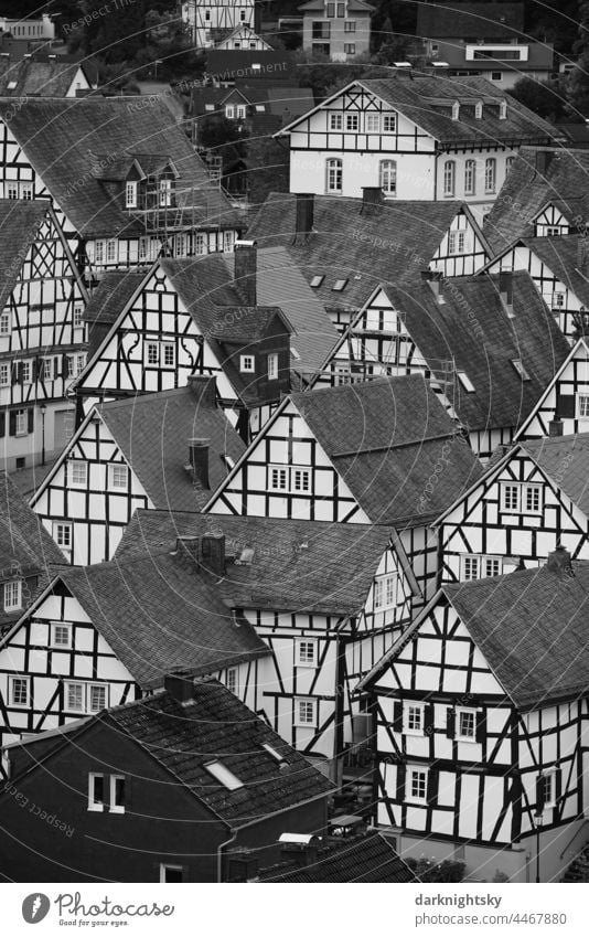 View of the "Alter Flecken" in Freudenberg with a settlement of closely built half-timbered houses Half-timbered architecture Siegerland urban obtained