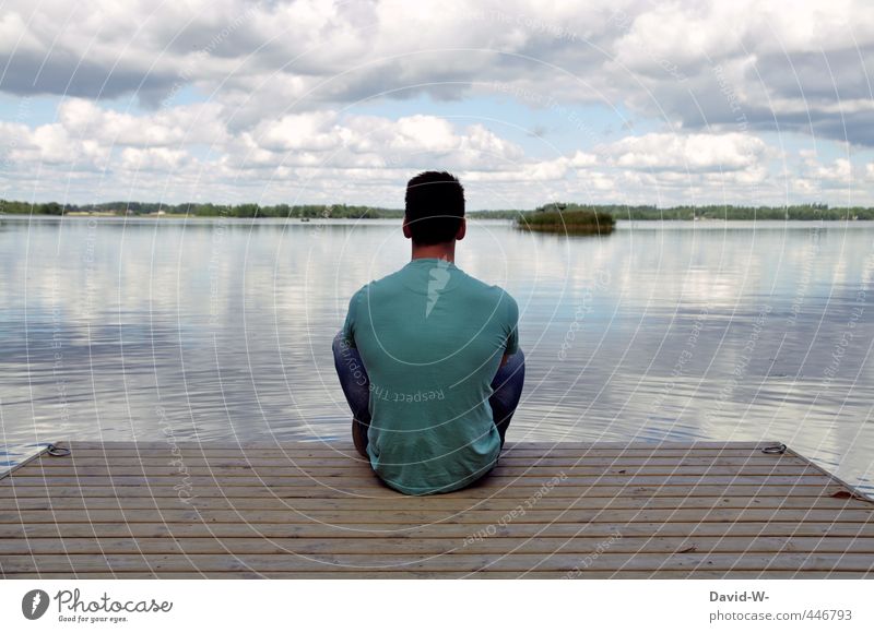 pier sit on a lake Footbridge tranquillity Lake Sit To enjoy gap Relaxation Rear view