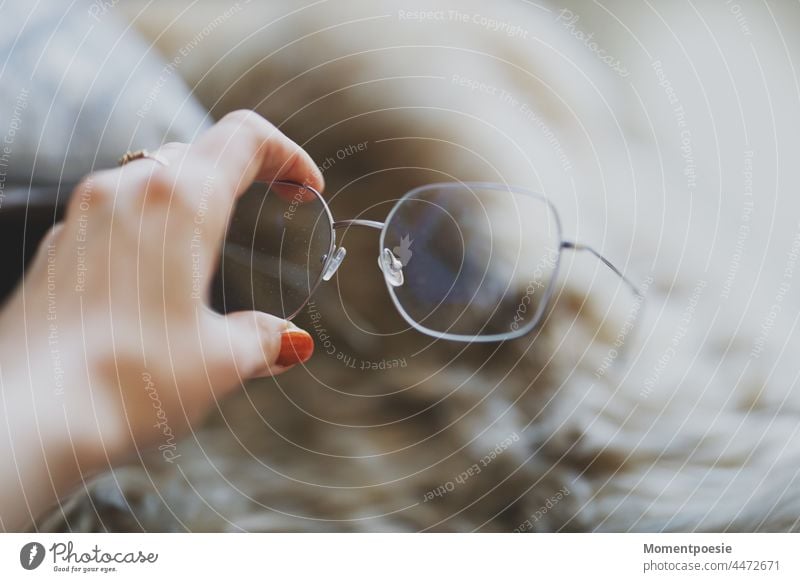 glasses Hand stop Eyeglasses Spectacle frame Person wearing glasses Looking Human being Feminine Woman Young woman Optics visual aid see concept trend Fashion