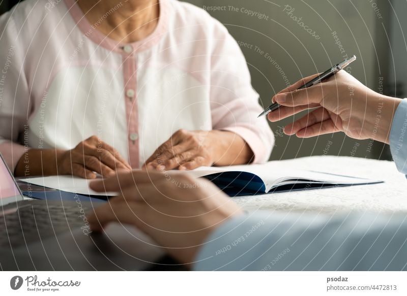 Doctor talking to patient hands closeup. Diagnostic, prevention of women diseases, healthcare, medical service and consultation aid attention business career