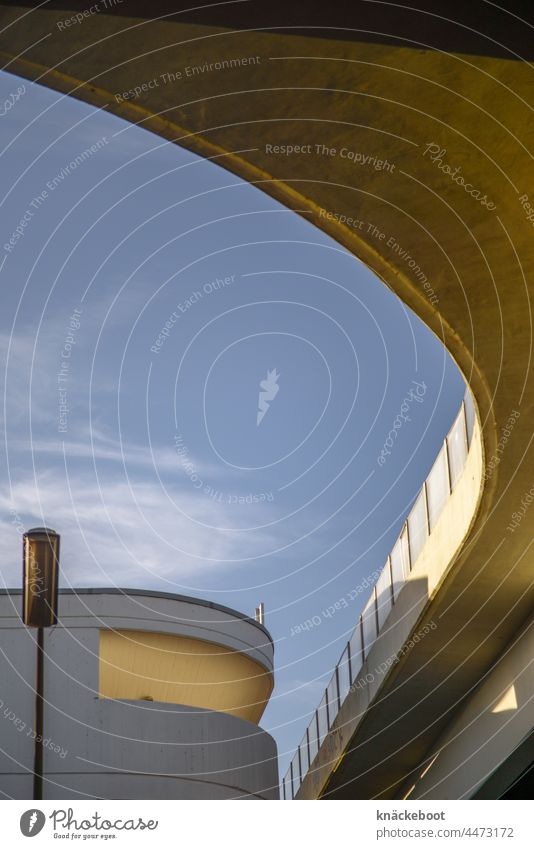 parking garage and bridge car-friendly town Architecture Street Bridge Concrete Parking garage Town Transport Traffic infrastructure Exterior shot Road traffic