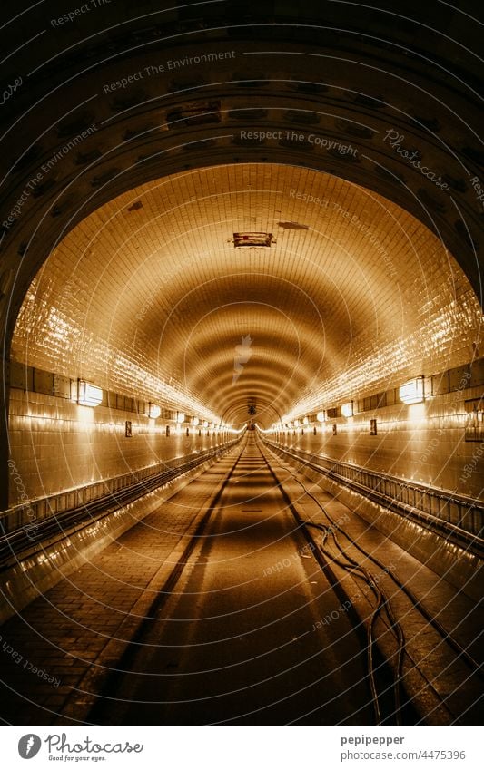 Old Elbe Tunnel Elbtunnel St Pauli-Elbtunnel Hamburg Street Interior shot Light Artificial light Historic Dark Architecture Underground Landmark