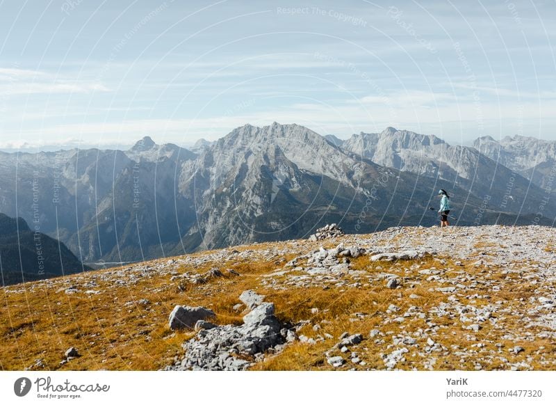 downhill mountain hiking mountainous hilly mountains mountain panorama Berchtesgaden Alpes Berchtesgaden Country Hiking hike Stony windy Rough Sparse Nature