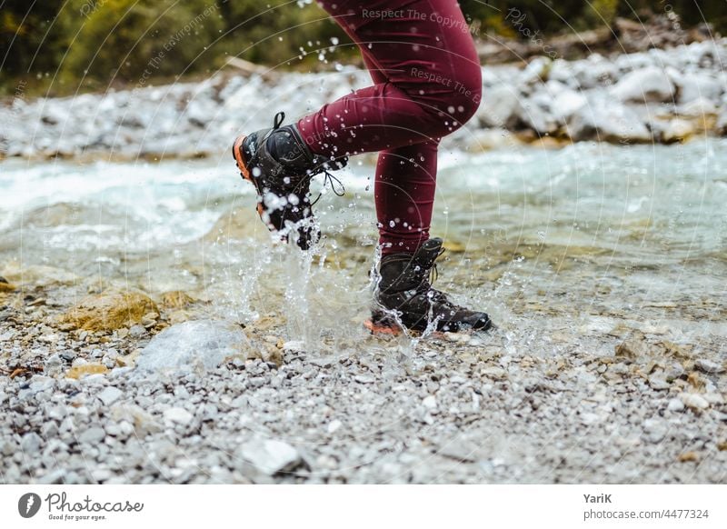 watertight Water Drops of water Splash of water Wet Damp Watertight hydrophobic Hiking boots Footwear Boots Athletic active Going Walking outdoor trekking Legs