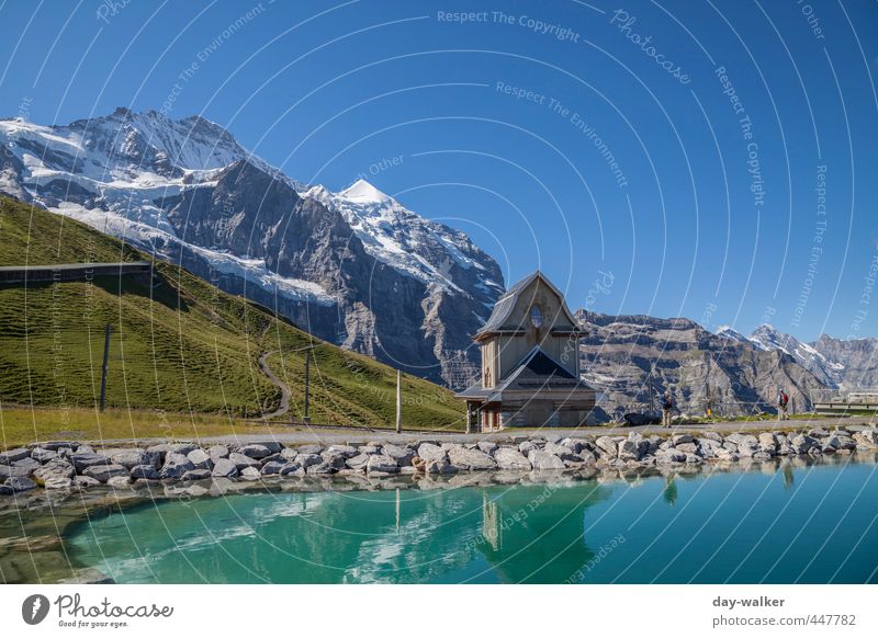 the treasure in the silver lake Nature Landscape Elements Water Sky Cloudless sky Sunlight Summer Beautiful weather Grass Rock Alps Mountain Peak