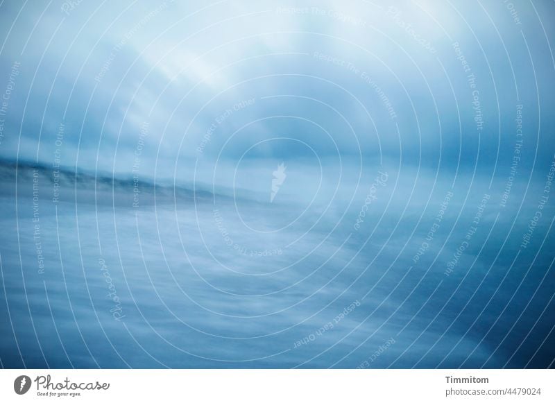 Overwhelmed by sky, sea and wind North Sea Water Waves Wind Wild Gale Sky Clouds Light Blue White Beach dunes Impression coast Ocean Nature Landscape