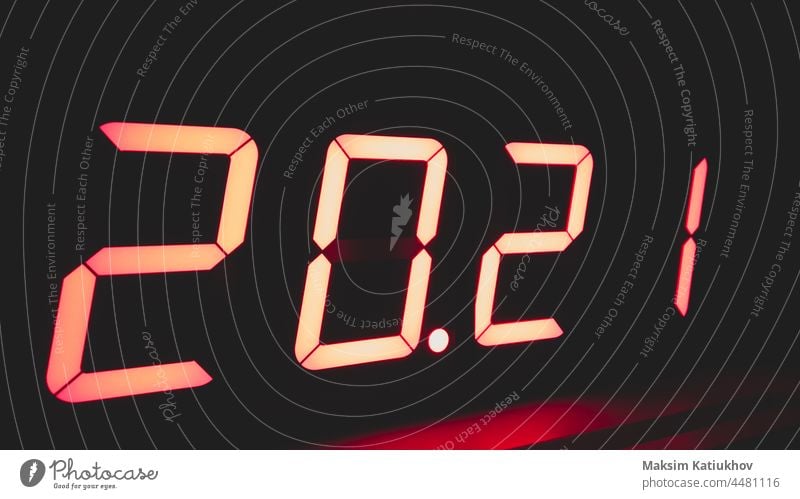 Digital clock with red led light illumination numbers 2021 in the dark time electronic section digital watch alarm symbol countdown dial gadget illuminated