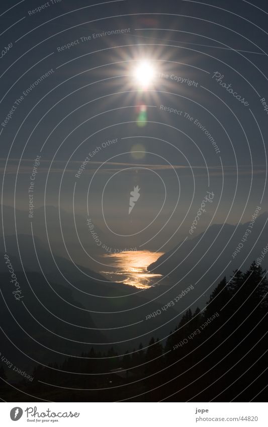 evening mood Dusk Lake Sunset Switzerland Mountain Water