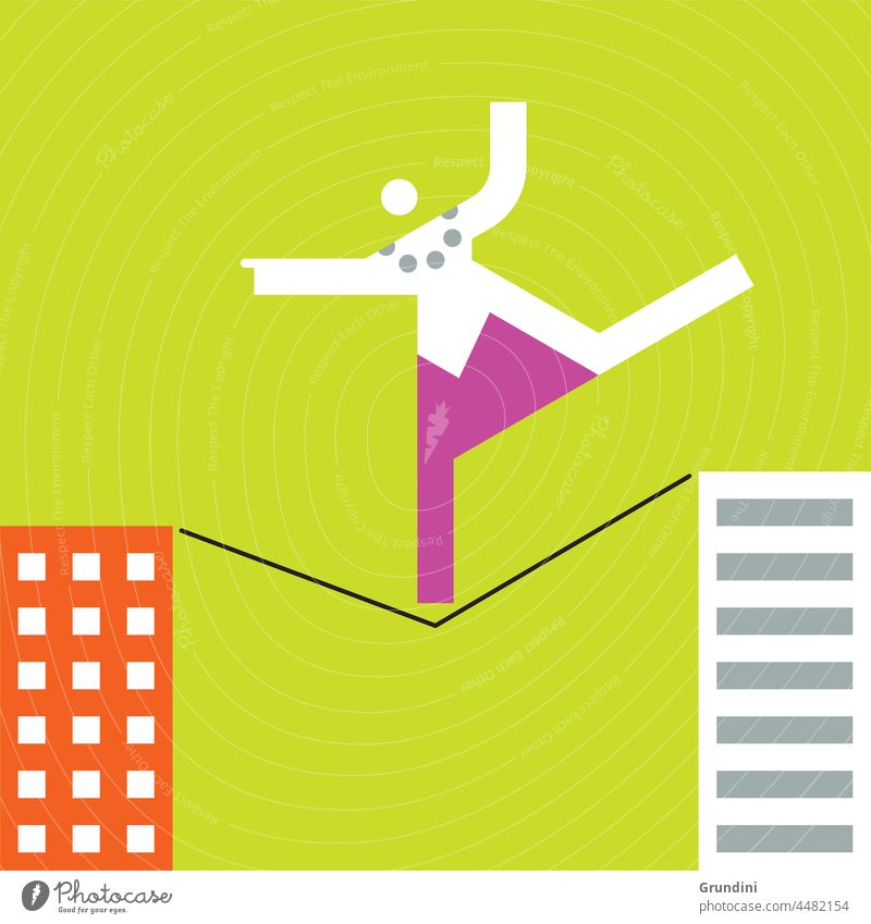 Risk Work Illustration Office Characters Leadership winner winning Tightrope Buildings