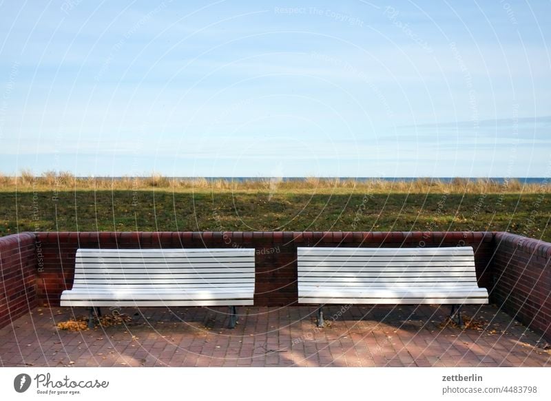 Two benches on the beach promenade Göhren Baabe Baltic region Bodden holidays Big Zicker goehren autumn holidays autumn vacation Little Zicker coast Meck-Pomm