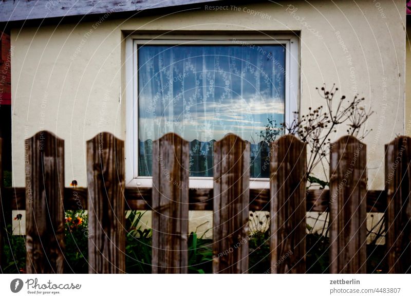 picket fence House (Residential Structure) Apartment Building Facade Window Slice Window pane Curtain Fence Wooden fence lattice fence Front garden booth Flake