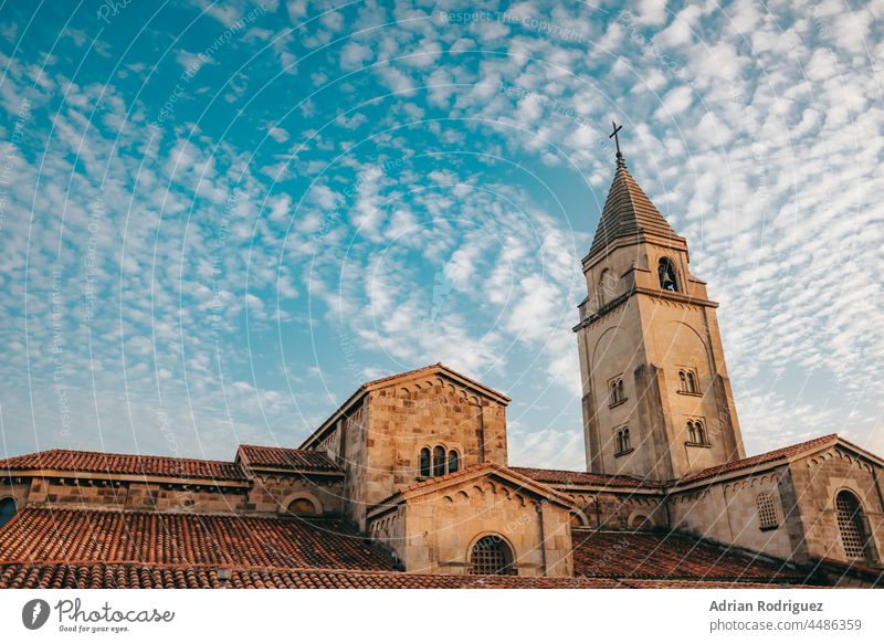 San Pedro's church in at Gijon Asturias, Spain religion walking christian gothic tower christianity clergy san catholic pedro peter streetlight architecture