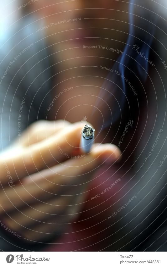 Blue haze Human being Hand Fingers Stagnating Cigarette Smoking Exhaust gas Subdued colour Detail Macro (Extreme close-up)