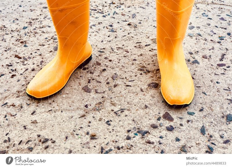 Yellow rubber boots Rubber boots Colour photo Exterior shot Boots Clothing Rain Footwear Wet Weather Human being Puddle Autumn Infancy Water Bad weather Joy