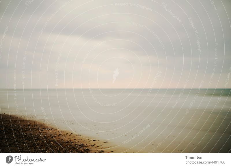 Quiet day on Danish North Sea beach Fjord Water Calm Smooth bank Beach Sky Clouds Nature Exterior shot Deserted Vacation & Travel Denmark Subdued colour Light