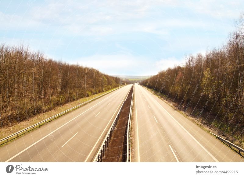 No traffic on the highway. View from a bridge Highway Street Transport Road traffic Car Road Freeway Motoring Traffic infrastructure Landscape Driving Sky