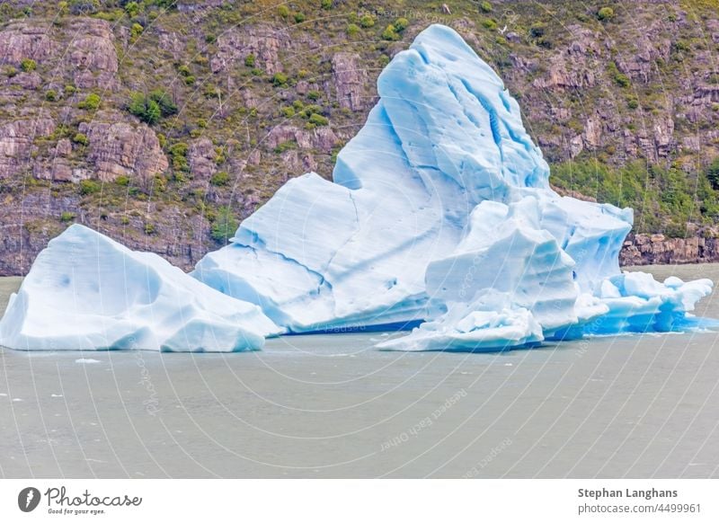 Panoramic image over Lago Grey with icebergs in Torres del Paine National Park in Patagonia in summer patagonia mountain chile nature travel south america