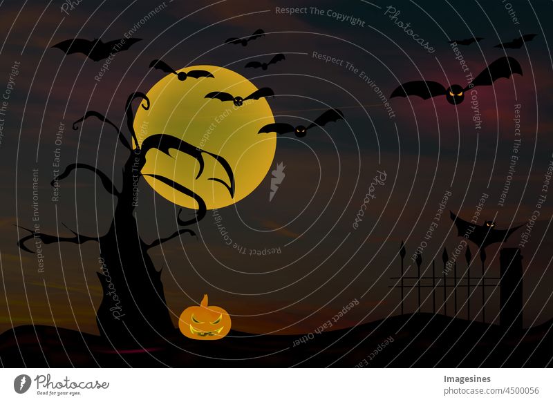 Spooky Halloween night with full moon Creepy Hallowe'en Night Full Moon

abstract Art Autumn Bat - Animal Bird Black cartoon celebration Cemetery Dark Dawn