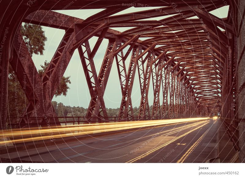 Old bridges Beautiful weather Bridge Street Driving Speed Brown Yellow Green Past Lanes & trails Target Colour photo Subdued colour Exterior shot Deserted