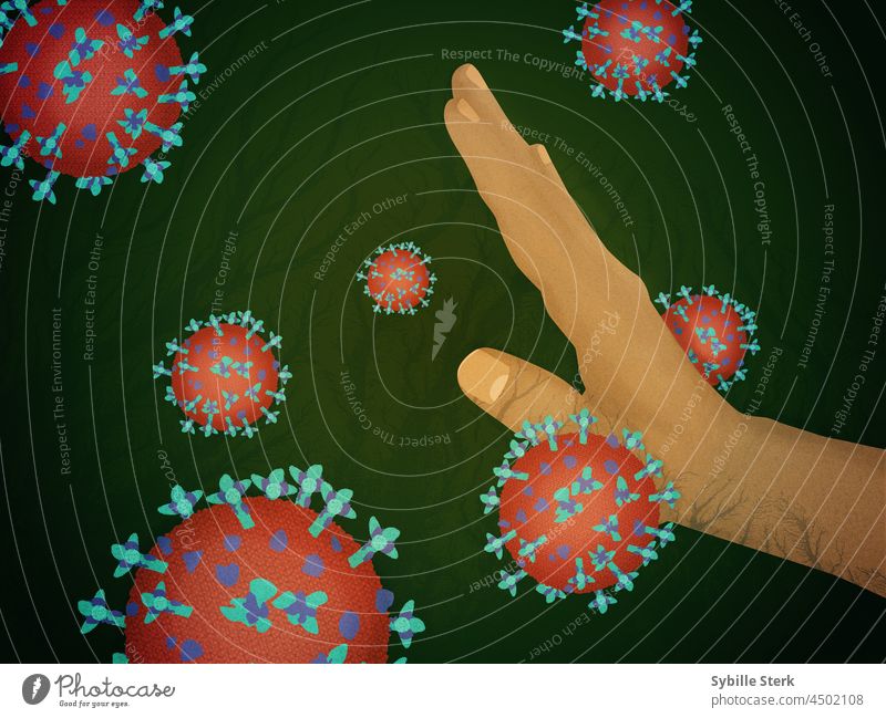 hand trying to stop a virus covid bacteria infection infected health illness protection medicine hospital hospitalised flu cold conceptual symbolic pandemic