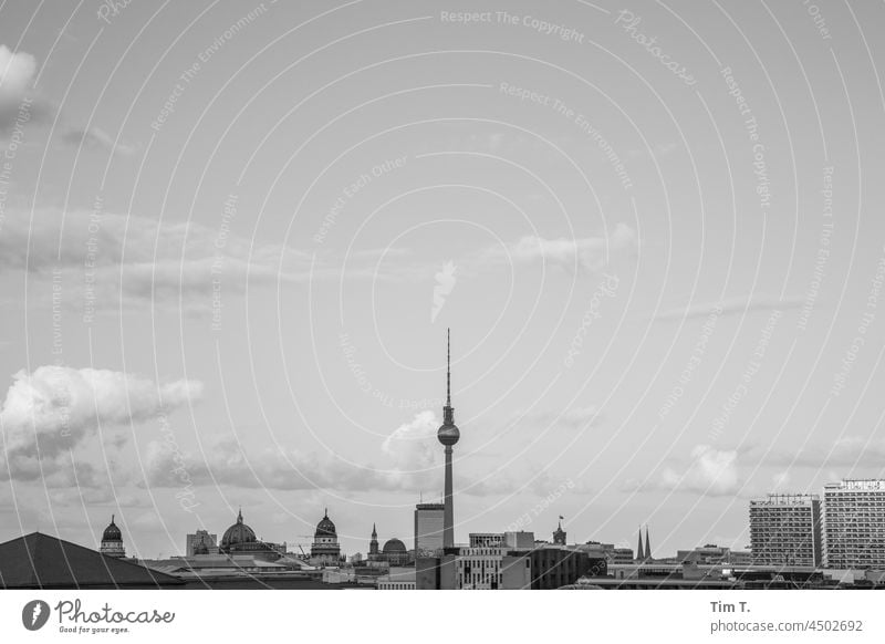 Skyline Berlin Television tower Clouds b/w bnw city Day Exterior shot Town Architecture Manmade structures Downtown Capital city Deserted Building