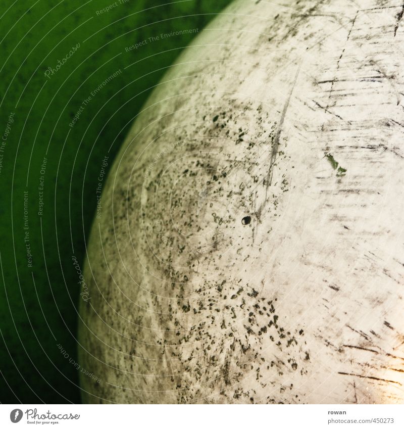 round Ball Dirty White Old Rubber Foot ball Green Ball sports Colour photo Exterior shot Deserted Copy Space left Copy Space right Day