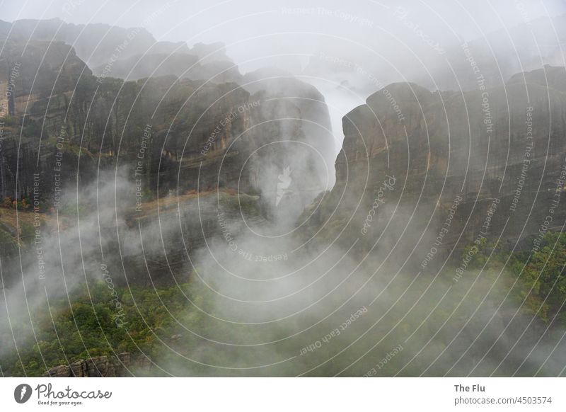 Fog over Meteora Monasteries - Greece meteoric monasteries meteorafels Rock Kalambaka Mountain Landscape Nature Dream world Dreamily Clouds Wisp of cloud Autumn