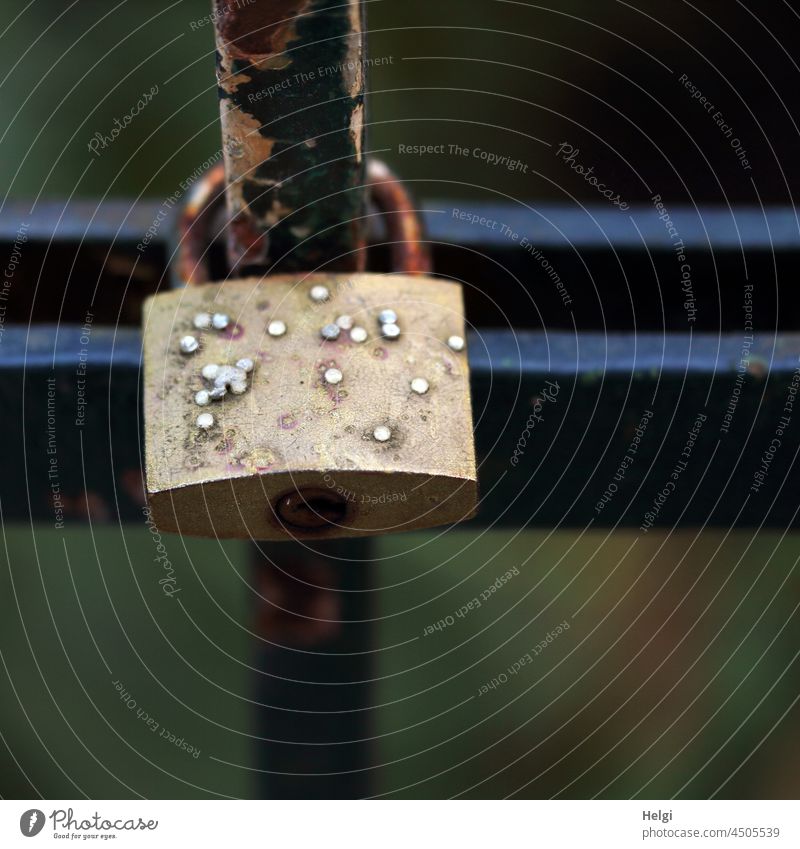 Love lock with braille on a bridge railing Lock Love padlock Braille Connectedness Characters Sense of touch Braille script structures Exceptional