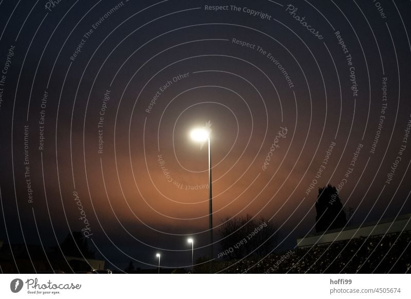 Night shot of streetlights with orange shimmering night sky Night sky at night Street lighting Lantern Illuminate Dark Light Sky Evening Esthetic Lighting Lamp