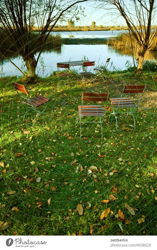 Sunset in autumn Evening Tree Brandenburg Village Dark Twilight Landscape Agriculture Linum Rural Nature nature conservation Street Grass Meadow Autumn Chair