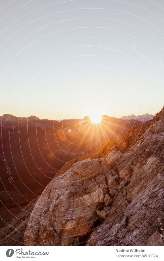 Sunrise on poplar pulpit Sunset Sunlight Landscape Rose garden Dolomites Mountain Exterior shot Nature Colour photo Alps Deserted South Tyrol Sky