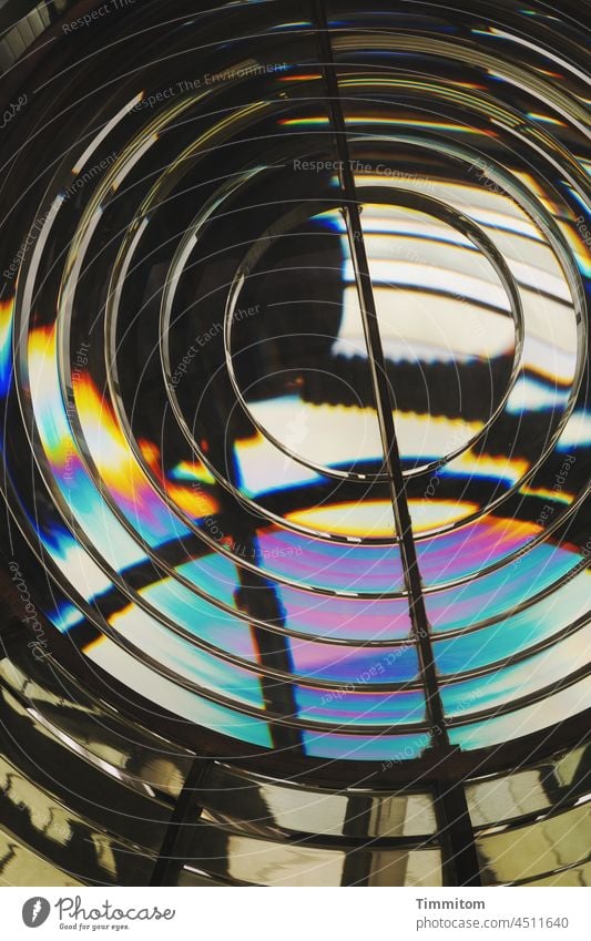 Fresnel lens on lighthouse Lens fresnel lens Optics Beacon Optics Lighthouse circles reflection Glittering Refraction Spectral Glass Close-up Reflection