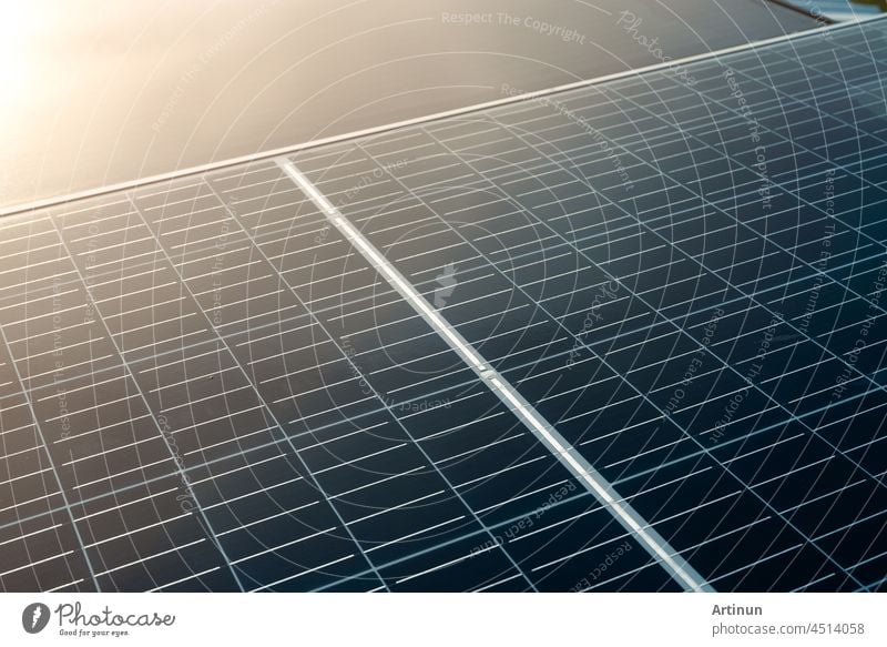 Solar panels or photovoltaic module. Solar power for green energy. Sustainable resources. Renewable energy. Clean technology. Solar cell panels use sun light as a source to generate electricity.