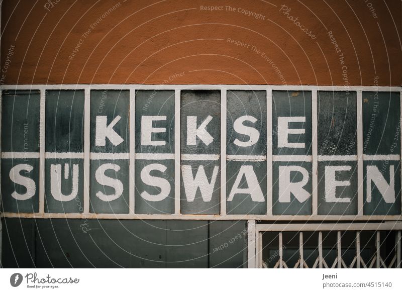 Old closed shop for KEKSE and SÜSSWAREN business Store premises load aunt Emma biscuits Candy sweets Delicious nibble Sugar Vacancy Closed Load Trade Retro