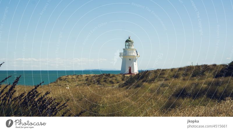 Lighthouse at the sea on the South Island of New Zealand - Waipapa Point Lighthouse Ocean coast Navigation Exterior shot Tower Landscape Beacon