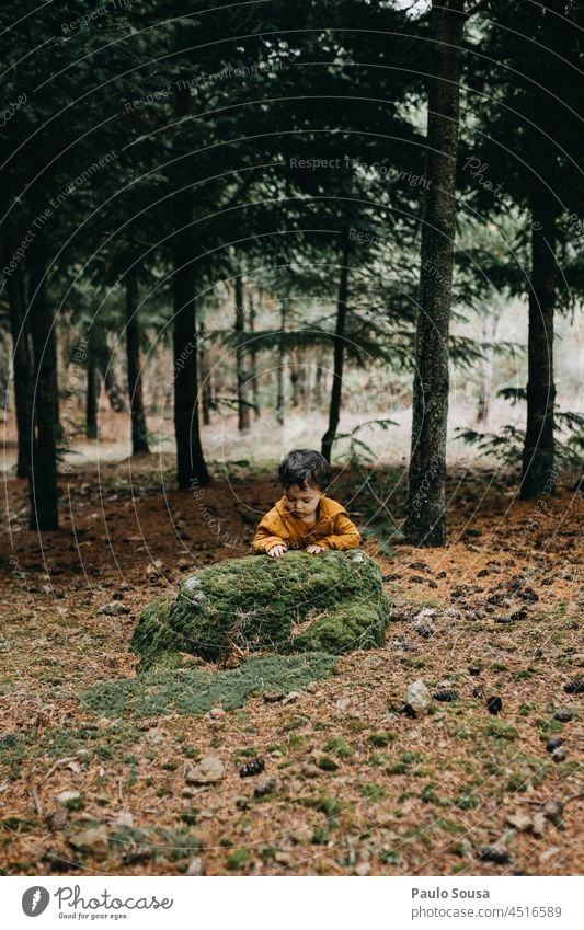 Child on the woods childhood Forest Autumn Authentic Autumnal Autumn leaves Autumnal colours fall Warmth autumn mood Colour photo Autumnal landscape