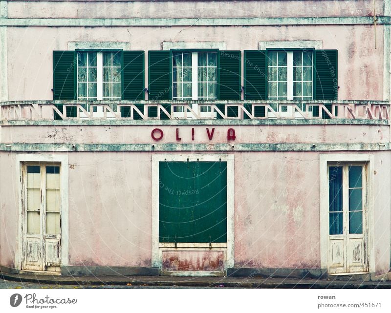 olive House (Residential Structure) Manmade structures Building Architecture Wall (barrier) Wall (building) Facade Window Door Old Broken Retro Pink