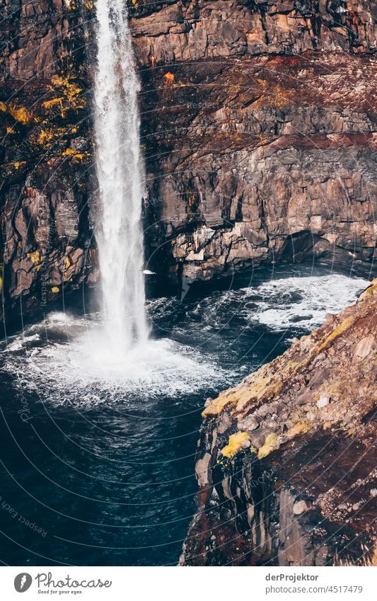 Waterfall Gásadalur in detail on the Faroe Islands II Surf curt Slope Territory Sun Dismissive cold season Denmark Experiencing nature Adventure Majestic