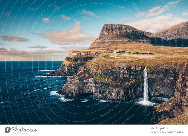 Waterfall Gásadalur on the Faroe Islands II Surf curt Slope Territory Sun Dismissive cold season Denmark Experiencing nature Adventure Majestic Curiosity