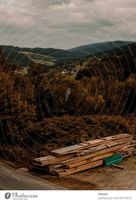 Bavarian Forest mountains Stack of wood outlook panorama Green Nature Autumn wide Landscape Clouds cloudy Alps Mountain Colour photo Idyll lumber