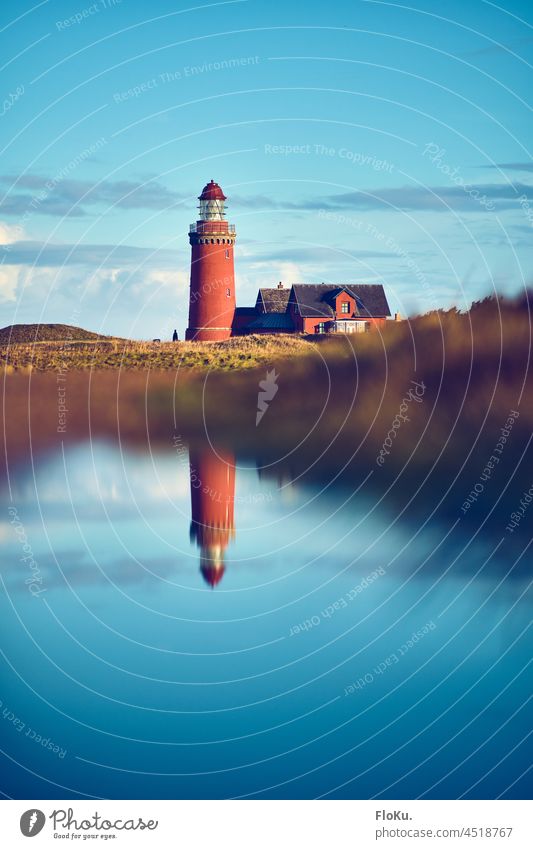 Lighthouse "Bovbjerg Fyr" at the Danish west coast Red Manmade structures Landmark Large Tall Stone Exterior shot Colour photo North Sea Tourist Attraction