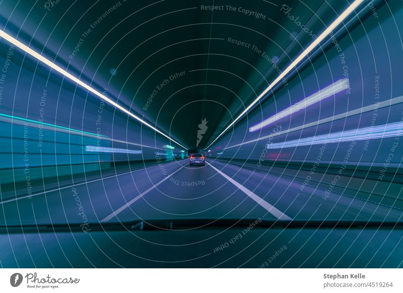 Tunnel view by driving fast through a tunnel, concept for highspeed. background road breathtaking way accelerate light track automobile transportation line